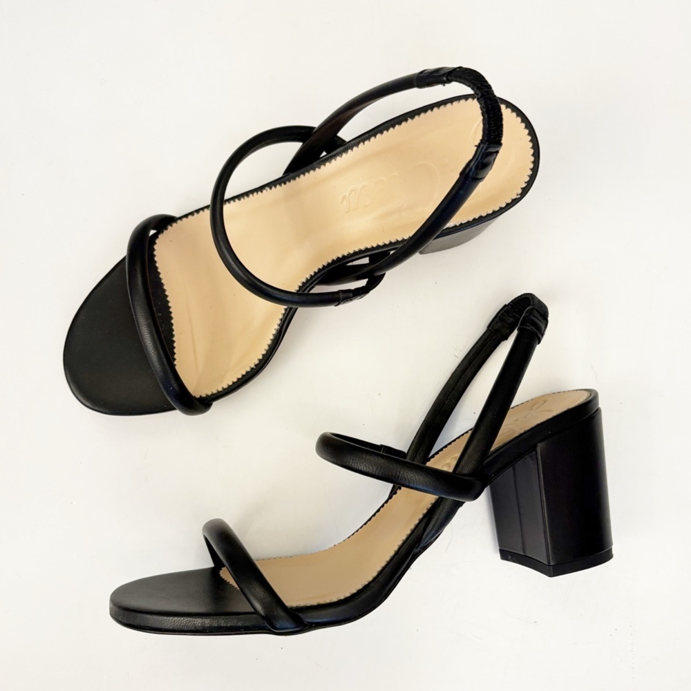 J. Crew ||‎ Lucie Slingback Leather Block Heels Sandals Black 8.5